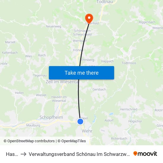 Hasel to Verwaltungsverband Schönau Im Schwarzwald map