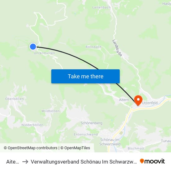 Aitern to Verwaltungsverband Schönau Im Schwarzwald map