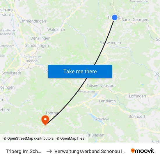 Triberg Im Schwarzwald to Verwaltungsverband Schönau Im Schwarzwald map