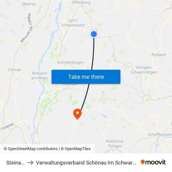 Steinach to Verwaltungsverband Schönau Im Schwarzwald map