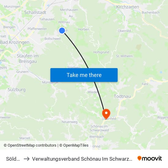 Sölden to Verwaltungsverband Schönau Im Schwarzwald map