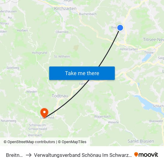 Breitnau to Verwaltungsverband Schönau Im Schwarzwald map