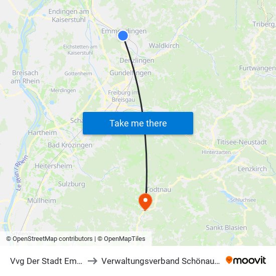 Vvg Der Stadt Emmendingen to Verwaltungsverband Schönau Im Schwarzwald map