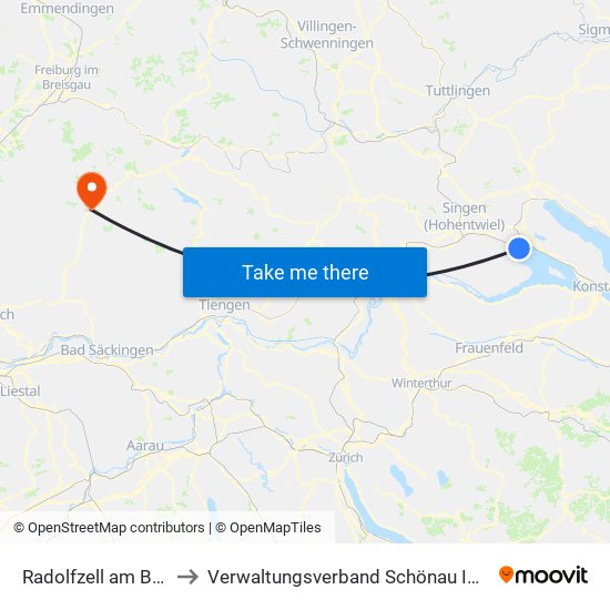 Radolfzell am Bodensee to Verwaltungsverband Schönau Im Schwarzwald map