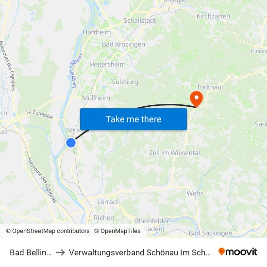 Bad Bellingen to Verwaltungsverband Schönau Im Schwarzwald map