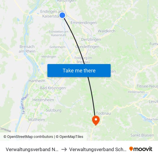 Verwaltungsverband Nördlicher Kaiserstuhl to Verwaltungsverband Schönau Im Schwarzwald map