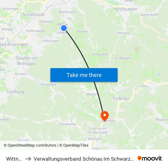 Wittnau to Verwaltungsverband Schönau Im Schwarzwald map