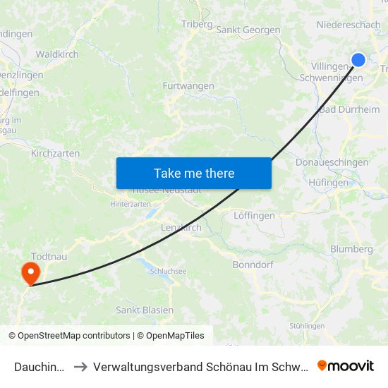 Dauchingen to Verwaltungsverband Schönau Im Schwarzwald map