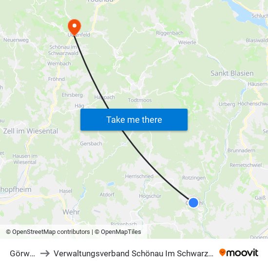 Görwihl to Verwaltungsverband Schönau Im Schwarzwald map