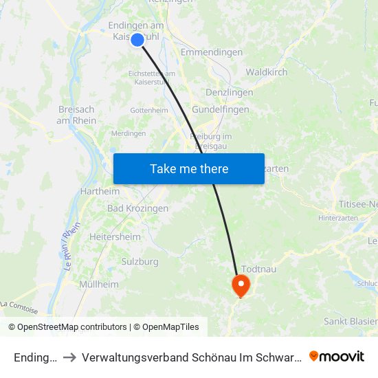 Endingen to Verwaltungsverband Schönau Im Schwarzwald map