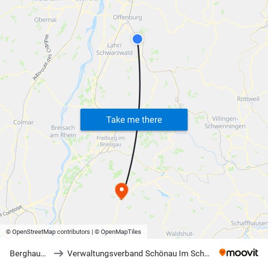 Berghaupten to Verwaltungsverband Schönau Im Schwarzwald map