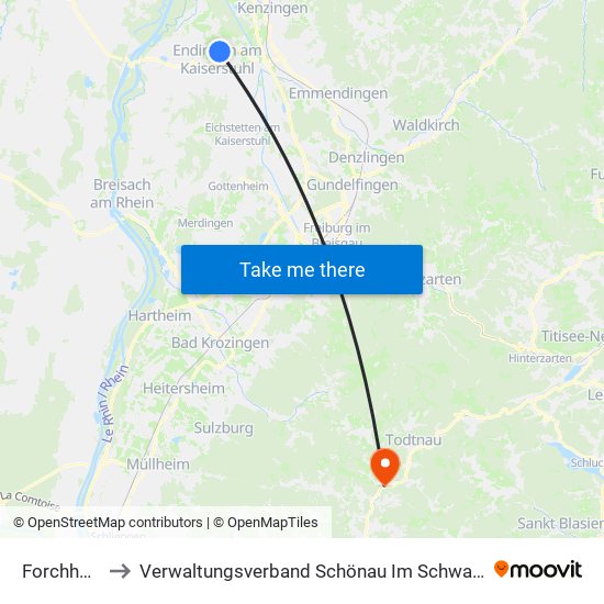 Forchheim to Verwaltungsverband Schönau Im Schwarzwald map