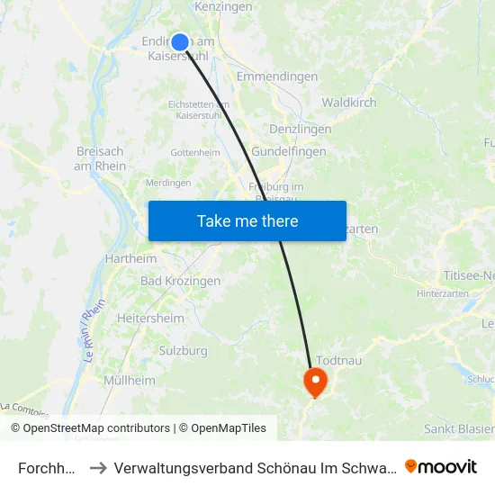 Forchheim to Verwaltungsverband Schönau Im Schwarzwald map