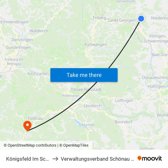 Königsfeld Im Schwarzwald to Verwaltungsverband Schönau Im Schwarzwald map