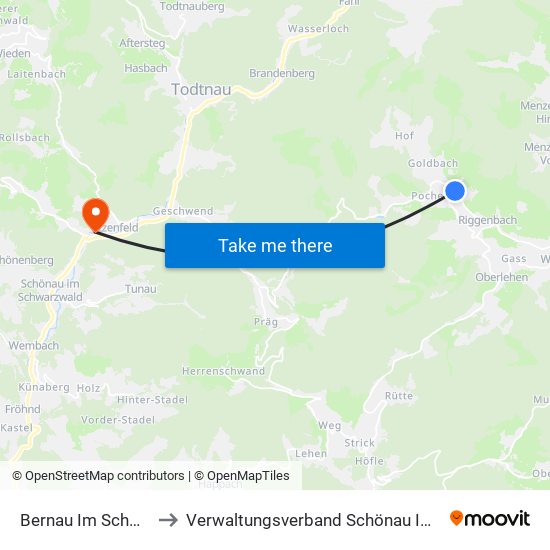 Bernau Im Schwarzwald to Verwaltungsverband Schönau Im Schwarzwald map