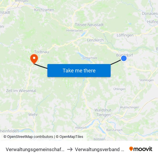 Verwaltungsgemeinschaft Bonndorf Im Schwarzwald to Verwaltungsverband Schönau Im Schwarzwald map