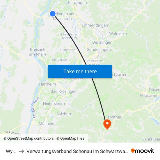 Wyhl to Verwaltungsverband Schönau Im Schwarzwald map