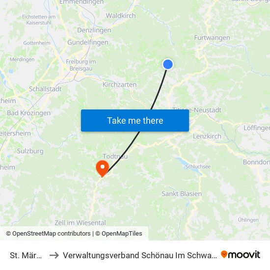 St. Märgen to Verwaltungsverband Schönau Im Schwarzwald map