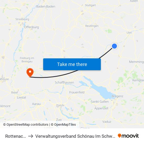 Rottenacker to Verwaltungsverband Schönau Im Schwarzwald map