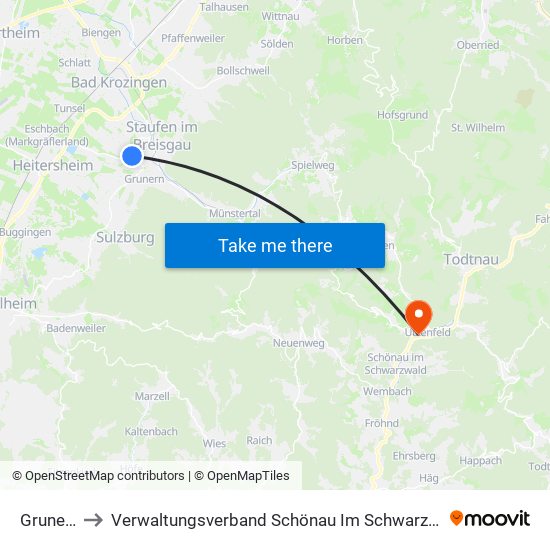 Grunern to Verwaltungsverband Schönau Im Schwarzwald map