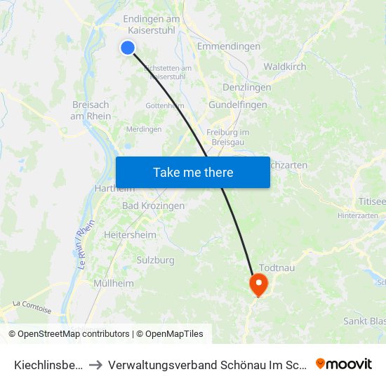 Kiechlinsbergen to Verwaltungsverband Schönau Im Schwarzwald map