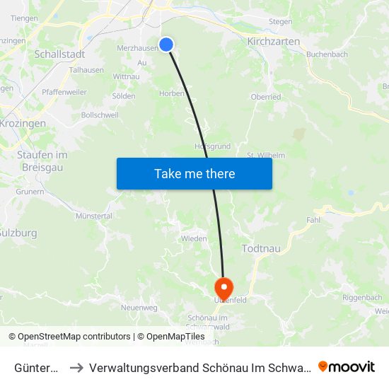 Günterstal to Verwaltungsverband Schönau Im Schwarzwald map