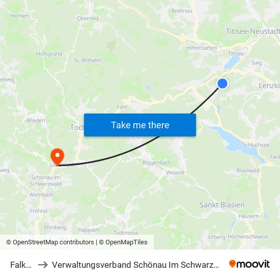 Falkau to Verwaltungsverband Schönau Im Schwarzwald map