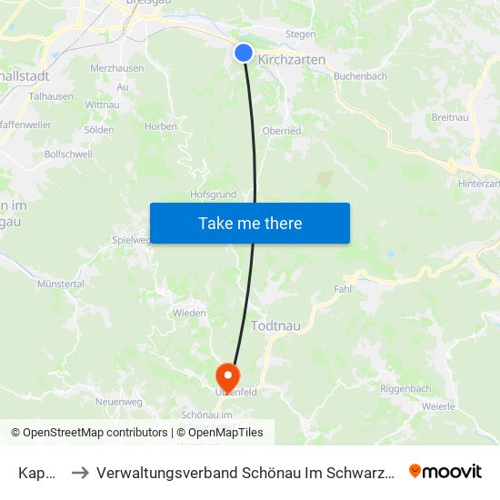 Kappel to Verwaltungsverband Schönau Im Schwarzwald map