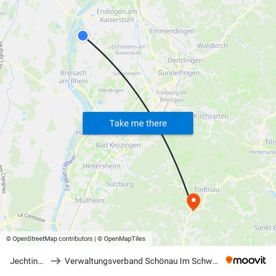 Jechtingen to Verwaltungsverband Schönau Im Schwarzwald map