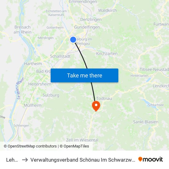 Lehen to Verwaltungsverband Schönau Im Schwarzwald map