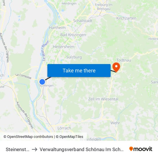 Steinenstadt to Verwaltungsverband Schönau Im Schwarzwald map