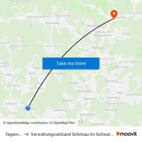 Tegernau to Verwaltungsverband Schönau Im Schwarzwald map