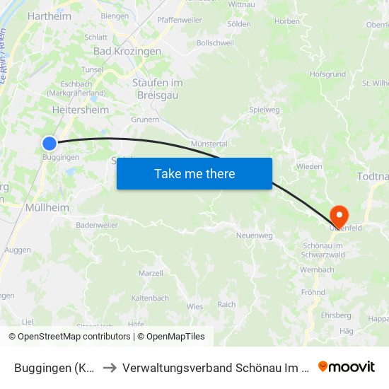 Buggingen (Kernort) to Verwaltungsverband Schönau Im Schwarzwald map
