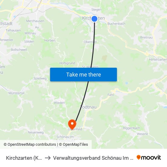 Kirchzarten (Kernort) to Verwaltungsverband Schönau Im Schwarzwald map