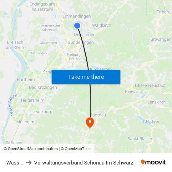 Wasser to Verwaltungsverband Schönau Im Schwarzwald map