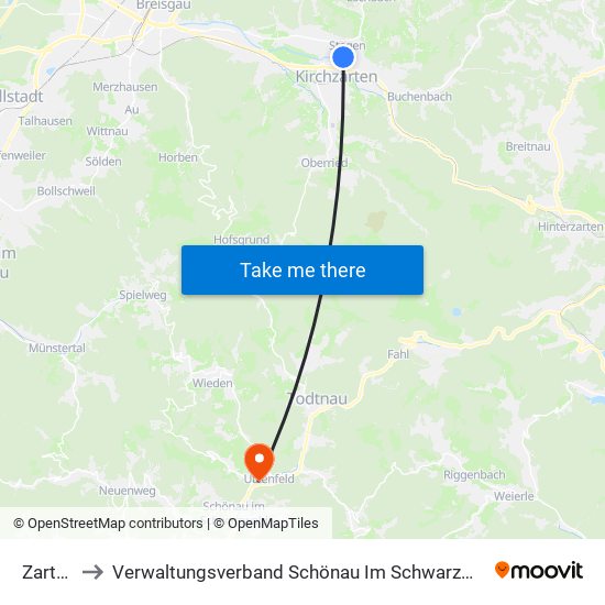 Zarten to Verwaltungsverband Schönau Im Schwarzwald map