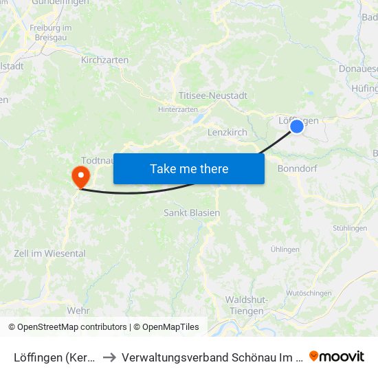 Löffingen (Kernstadt) to Verwaltungsverband Schönau Im Schwarzwald map