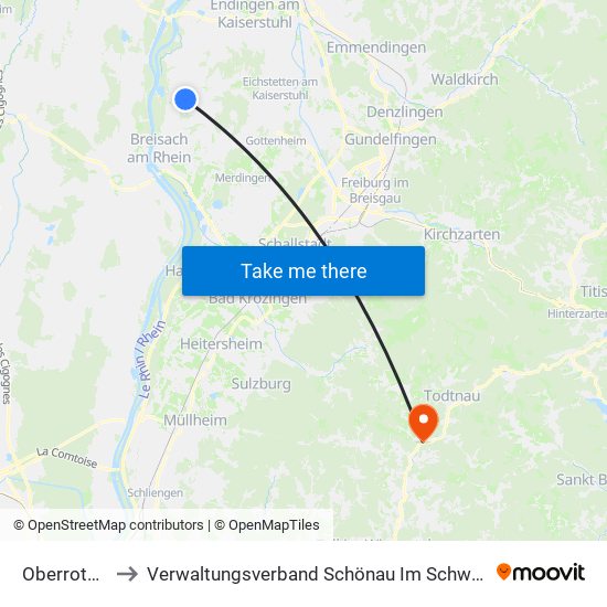 Oberrotweil to Verwaltungsverband Schönau Im Schwarzwald map