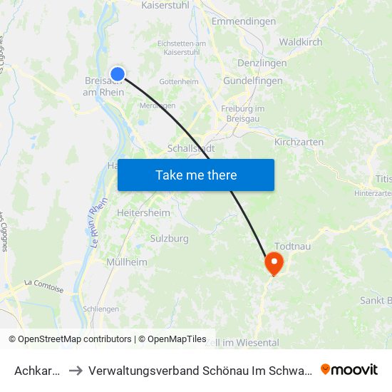 Achkarren to Verwaltungsverband Schönau Im Schwarzwald map