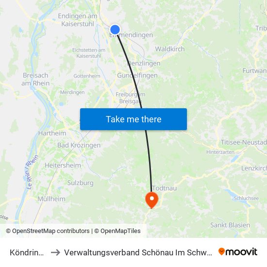 Köndringen to Verwaltungsverband Schönau Im Schwarzwald map