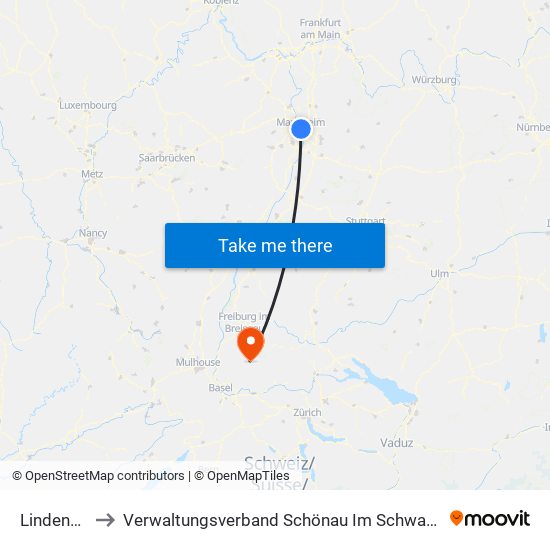 Lindenhof to Verwaltungsverband Schönau Im Schwarzwald map