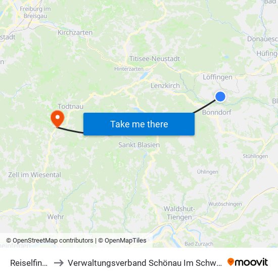 Reiselfingen to Verwaltungsverband Schönau Im Schwarzwald map