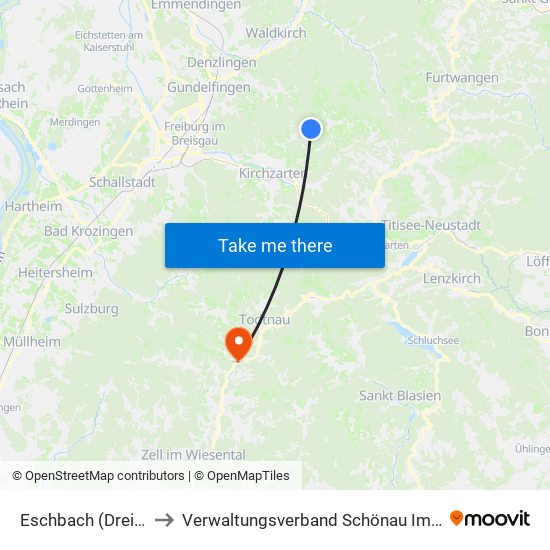 Eschbach (Dreisamtal) to Verwaltungsverband Schönau Im Schwarzwald map