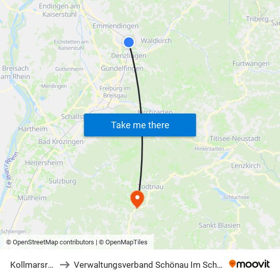 Kollmarsreute to Verwaltungsverband Schönau Im Schwarzwald map