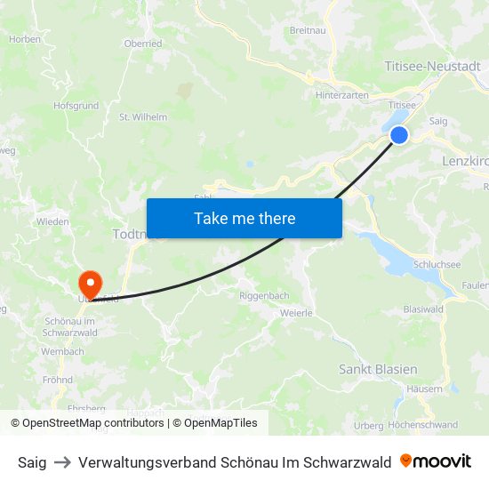 Saig to Verwaltungsverband Schönau Im Schwarzwald map