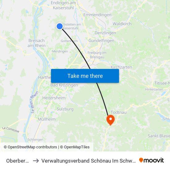 Oberbergen to Verwaltungsverband Schönau Im Schwarzwald map