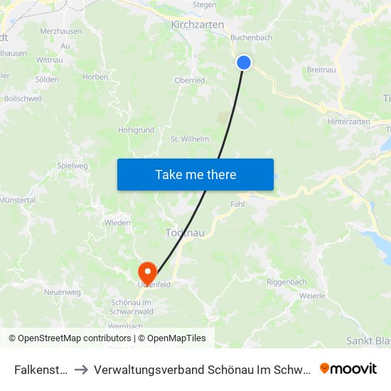 Falkensteig to Verwaltungsverband Schönau Im Schwarzwald map