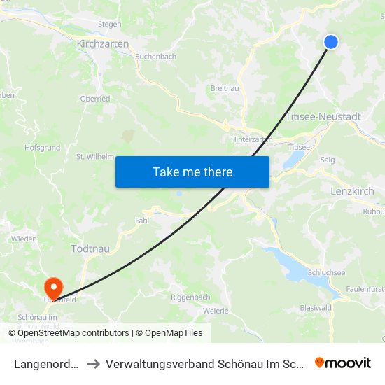 Langenordnach to Verwaltungsverband Schönau Im Schwarzwald map