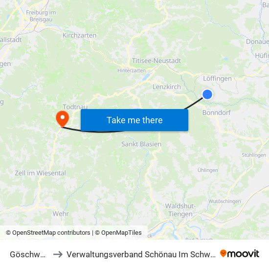 Göschweiler to Verwaltungsverband Schönau Im Schwarzwald map