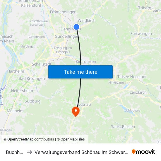 Buchholz to Verwaltungsverband Schönau Im Schwarzwald map